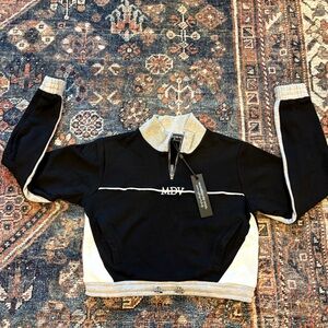 Maniere De Voir Black and Cream Zip-Up Sweatshirt